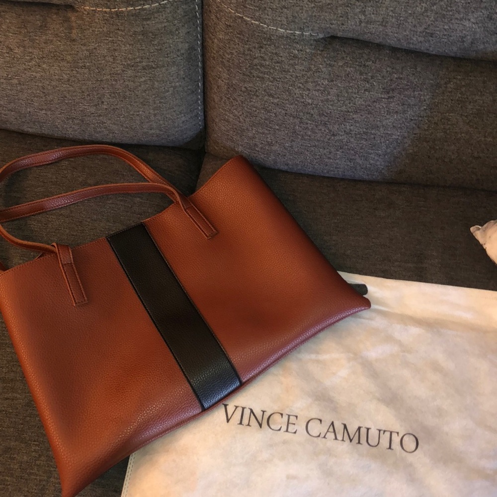 Vince Camuto Luck Brown Black Leather Vegan Tote